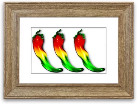 East Urban Home 'Chilli Trio' Framed Photographic Print East Urban Home Size: 93 cm H x 126 cm W, Frame Options: Teak  - Size: 93 cm H x 70 cm W