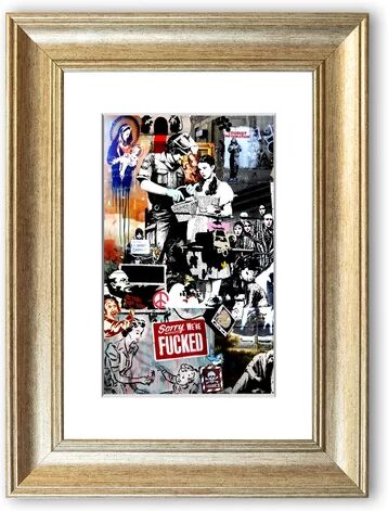 East Urban Home 'Banksy Collage 2 Cornwall' Framed Photographic Print East Urban Home Size: 93 cm H x 70 cm W, Frame Options: Silver Antique  - Size: 93 cm H x 70 cm W