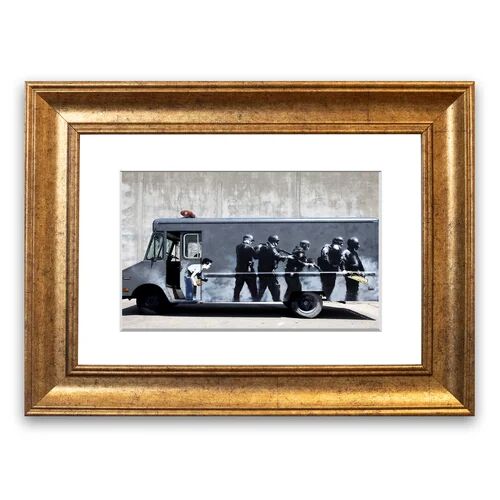 East Urban Home 'Banksy Swat Truck Cornwall Banksy' Framed Photographic Print East Urban Home Size: 50 cm H x 70 cm W, Frame Options: Gold Antique  - Size: 50 cm H x 70 cm W
