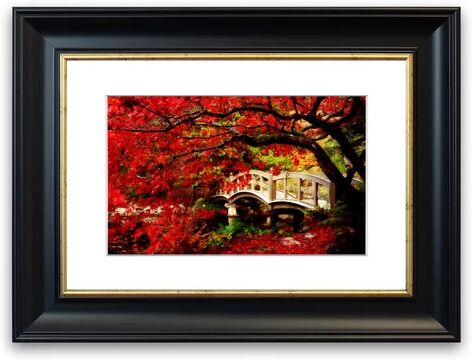 East Urban Home 'Bridge Over the Red Tree River' Framed Photographic Print East Urban Home Size: 93 cm H x 126 cm W, Frame Options: Black Matte  - Size: 50 cm H x 70 cm W