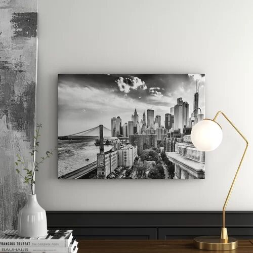 East Urban Home View from Manhattan Bridge of Lower Manhattan Photographic Print on Canvas East Urban Home  - Size: Double - 1 Pillowcase (45 x 155 cm)