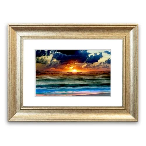 East Urban Home 'Stunning Ocean Sun Clouds' Framed Photographic Print East Urban Home Size: 93 cm H x 70 cm W, Frame Options: Silver  - Size: 93 cm H x 126 cm W