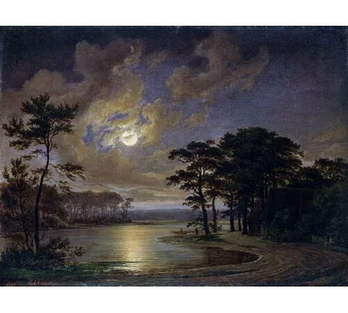 East Urban Home Holstein Sea - Moonlight, 1847 by Johann Georg Haeselich Framed Art Print East Urban Home Size: Large  - Size: 70cm H x 100cm W x 2.3cm D