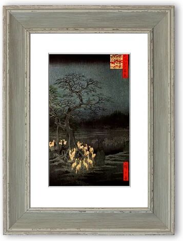 East Urban Home Fire Foxes Cornwall' by Hiroshige Framed Photographic Print East Urban Home Size: 126 cm H x 93 cm W, Frame Options: Blue  - Size: 93 cm H x 70 cm W