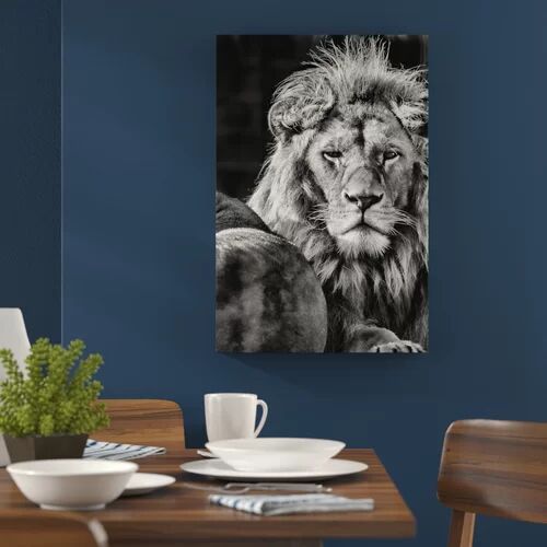 East Urban Home Beautiful Lion Couple in Monochrome Wall Art on Canvas East Urban Home Size: 100 cm H x 70 cm W  - Size: 70cm H x 100cm W