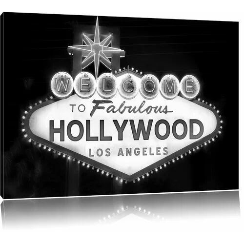East Urban Home Dark Colourful Hollywood Sign Photographic Print on Canvas in Monochrome East Urban Home Size: 40cm H x 60cm W  - Size: 100 cm H x 70 cm W