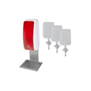 Blanc HYGIENIC SET: Desinfektionsspender SENSOR Cosmos (berührungslos) +3x1L Händedesinfektion+Edelstahlhalterung mit Auffangschale Wandmontage : Farbe - Rot / Wei