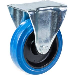 Parnells 100mm fixed castor with blue elastic rubber on nylon centre wheel