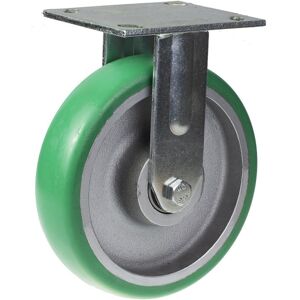 Parnells 200mm fixed castor with green convex elastic polyurethane on cast iron centre wh