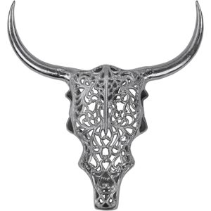 ECD-Germany WOMO-DESIGN kraniet med horn Skulptur vægdekoration Matador Buffalo sølv 57x35 cm væg skulptur lavet af aluminium med fornikling, dyrehoved