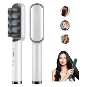 Shoppo Marte 2 In 1 Hair Straightener Brush And Curler Negative Ion Hair Straightener Styling Comb(White)