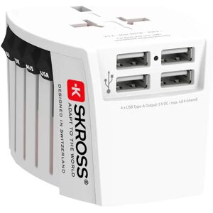 Skross MUV World Rejseadapter m. 4 x USB-A - Hvid