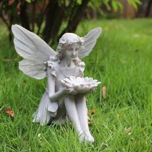 Havestatue Fairy Bird Feeder Solar Lampe Figur Resin Sculptu