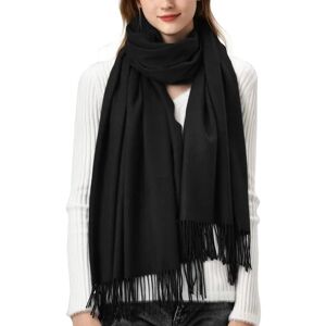 Mwin Vintertørklæde Cashmere Feel Pashmina Shawl Wraps Blød Varm-Sort