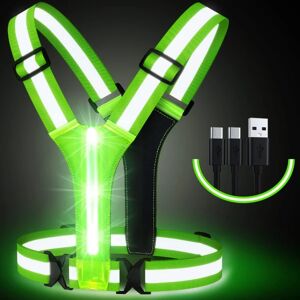 LED reflekterende vest, USB genopladelig, justerbar talje/skulder - Green