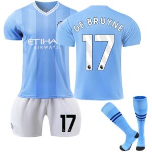 2023-2024 Manchester City Home Børnefodboldsæt nr. 17 De Bruyne- Perfet 4-5years