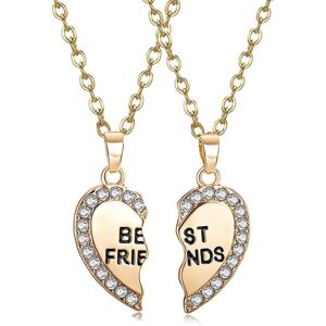 2 stk Best Friends halskæde til knust hjerte halskæde Rhinestone Bestfriends graveret bogstaver vedhæng Gold