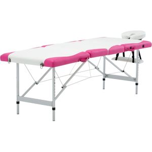 vidaXL foldbart massagebord 4 zoner aluminium hvid og pink