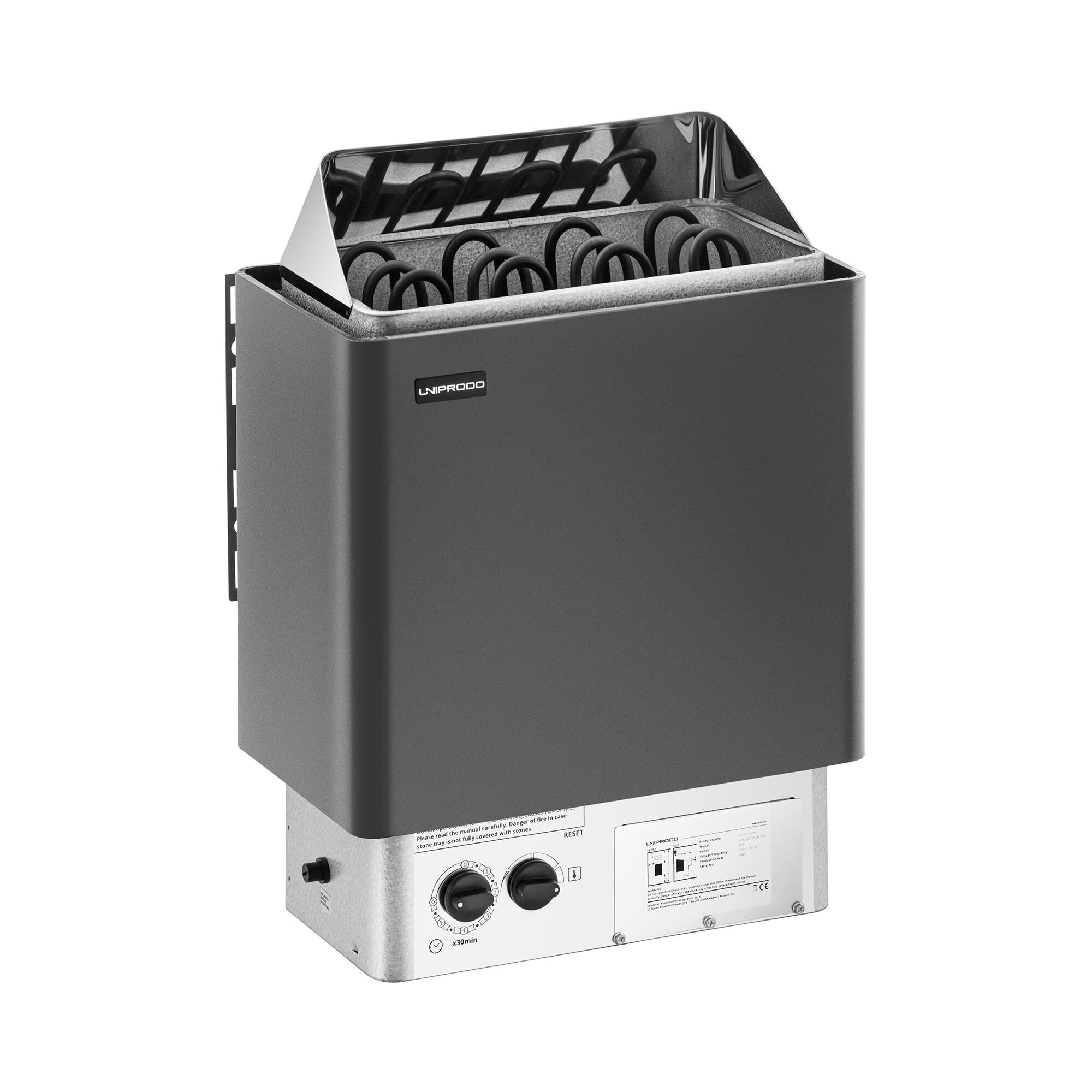 Uniprodo Saunaovn - 6 kW - 30 til 110 °C - inkl. kontrolpanel