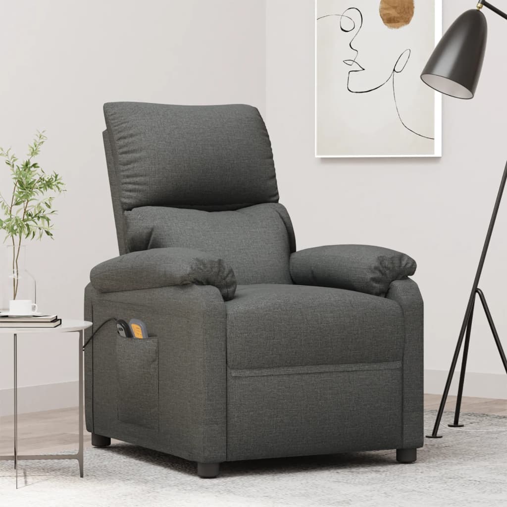 vidaXL Sillón de masaje elevable tela gris oscuro