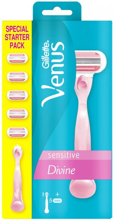 Gillette Venus Sensitive Divine karvanpoistoh&ouml;yl&auml; &amp; vaihtoter&auml;t 1 kpl + 5 kpl Partah&ouml;yl&auml;