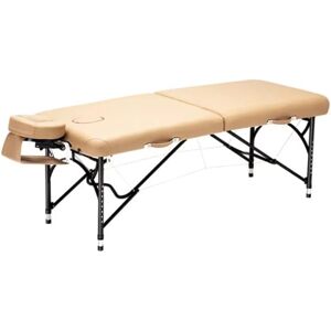 TEmkin Table de Massage de lit d'extension de Cils en Aluminium à 2 Sections, Table de Massage de lit de Spa, Table de Massage Portable réglable (Beige) - Publicité