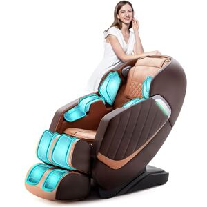 HealthRelife Fauteuil de Massage pour Tout Le Corps Chaise de Massage Intelligente Zero Gravity Mains robotiques 3D avec Rail SL Fauteuil de Relaxation Bluetooth-Brun - Publicité