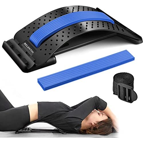 Belenthi rugstretcher met montageband- Bakcstrecher Rugmassage voor rugklachten Verstelbaar in 3 standen- (Blauw)