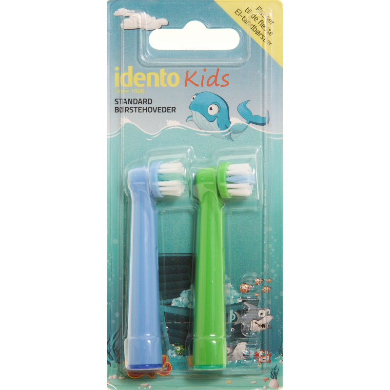 Idento Kids Standard Børstehoder Blå & Grønn 2 stk Tannkost