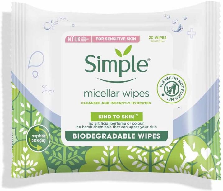 Simple Kind To Skin Biodegradable Micellar Cleansing Wipes 20 st Reng&ouml;ringsservetter