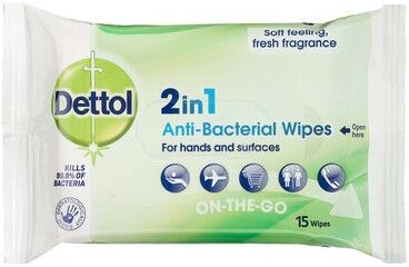 Dettol 2In1 Anti-Bacterial Wipes 15 st V&aring;tservetter