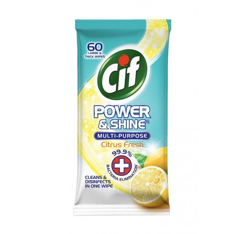 Cif Power & Shine Multi Purpose Wipes Citrus 60 st Reng&ouml;ringsservetter
