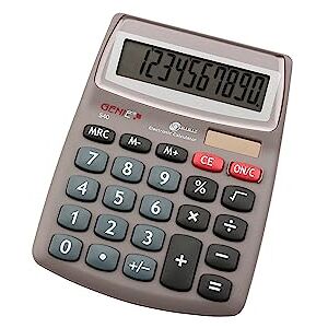 Genie 540 Calculatrice de bureau design à 10 chiffres (double alimentation (solaire et à pile), forme compacte) Gris - Publicité