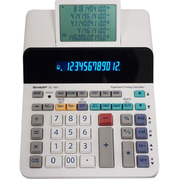 sharp el-1901 calcolatrice scrivente 12 cifre alimentazione adattatore paperless printing calculator - el-1901