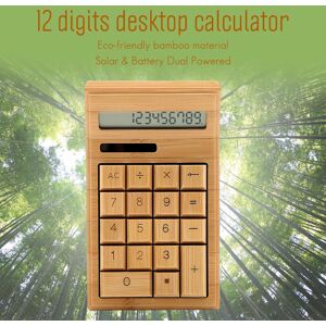 TOMTOP JMS Eco-friendly Bamboo Electronic Calculator Counter Standard Function 12 Digits Solar & Battery Dual Po