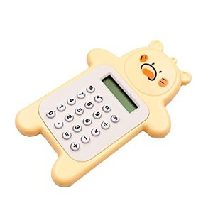 ZHOUBA Pocket Calculator,Electronic Calculator Cute Bear Shape Plastic Lively Face Calculator with Hanging Hole Office Supplies for School Yellow