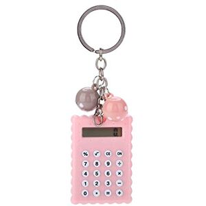 M ugast Mini Key Chain Calculator, Portable Cute Colorful Pocket Calculator 8-Bit Display with Silicone Button(Pink)