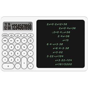 mingqian 10 Digit Calculator with Writing Tablet Time Function LCD Display Desk Calculator with Erasable Handwriting Notepad Basic Calculator for Office School Home Biness