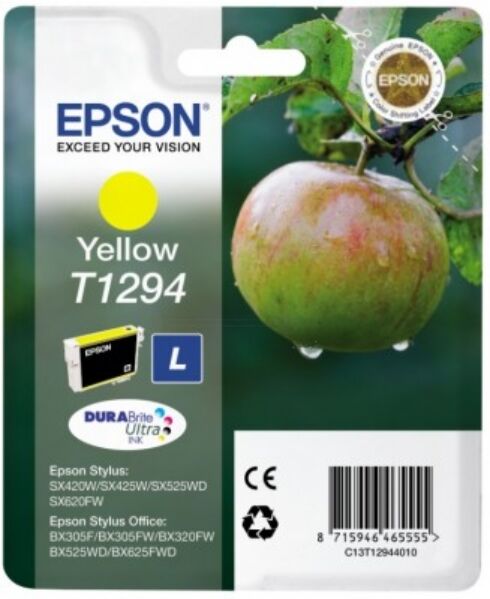 Epson Original Epson Stylus SX 420 Series Tintenpatrone (T1294 / C 13 T 12944010) gelb, 515 Seiten, 3,12 Cent pro Seite, Inhalt: 7 ml