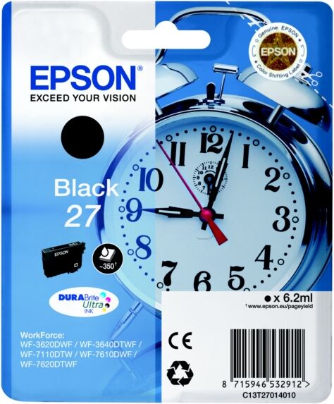 Epson Original Epson WorkForce WF-3620 WF Tintenpatrone (27 / C 13 T 27014010) schwarz, 350 Seiten, 4,65 Cent pro Seite, Inhalt: 6 ml