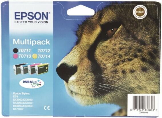 Epson Original Epson Stylus Office BX 600 FW Tintenpatrone (T0715 / C 13 T 07154012) multicolor Multipack (4 St.), Inhalt: 7,4ml+3x5,5ml