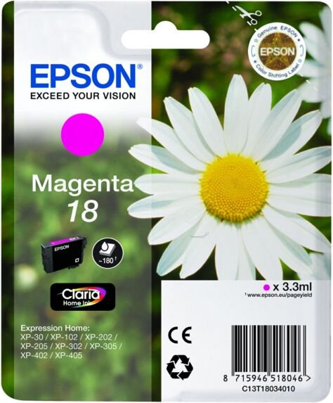 Epson Original Epson Expression Home XP-310 Series Tintenpatrone (18 / C 13 T 18034022) magenta, 180 Seiten, 5,08 Cent pro Seite, Inhalt: 3 ml