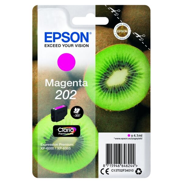 Epson Original Epson Expression Premium XP-6100 Tintenpatrone (202 / C 13 T 02F34010) magenta, 300 Seiten, 3,56 Cent pro Seite, Inhalt: 4 ml