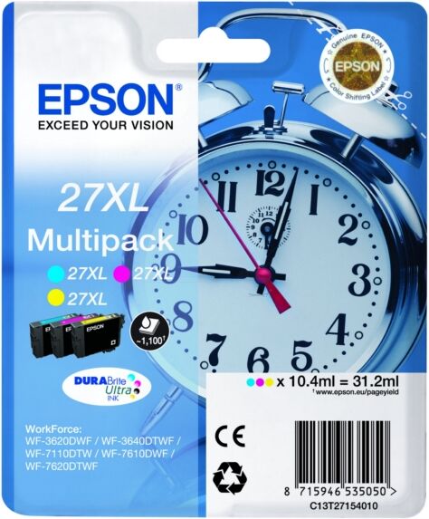 Epson Original Epson WorkForce WF-7715 DWF Tintenpatrone (27XL / C 13 T 27154510) multicolor Multipack (3 St.), 1.100 Seiten, 7,0 Cent pro Seite