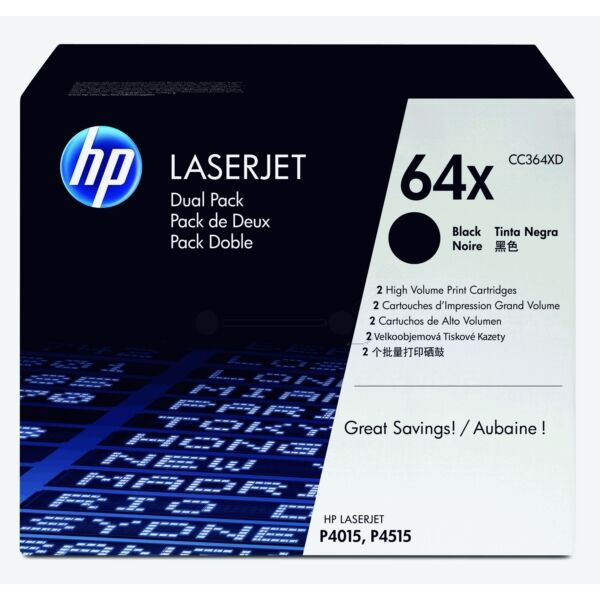 HP Original HP LaserJet P 4015 Toner (64XD / CC 364 XD) schwarz Multipack (2 St.), 24.000 Seiten, 2,78 Rp pro Seite