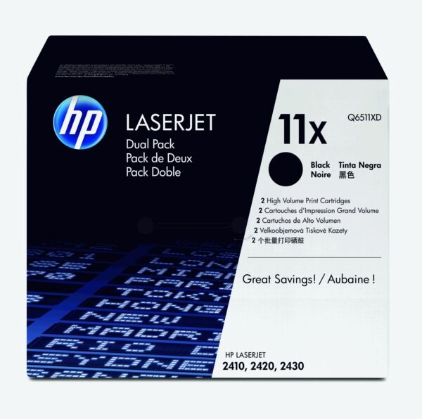 HP Original HP LaserJet 2420 Series Toner (11XD / Q 6511 XD) schwarz Multipack (2 St.), 12.000 Seiten, 1,89 Rp pro Seite