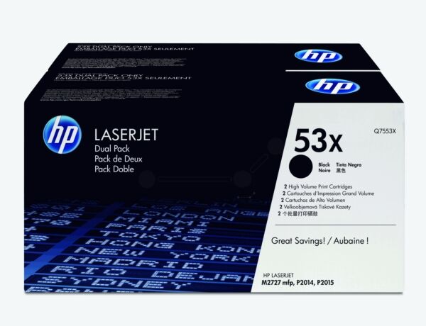 HP Original HP LaserJet Professional P 2015 x Toner (53XD / Q 7553 XD) schwarz Multipack (2 St.), 7.000 Seiten, 4,67 Rp pro Seite