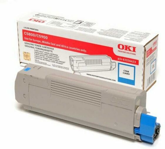 Oki Original OKI C 5800 LDN Toner (43324423) cyan, 5.000 Seiten, 3,52 Rp pro Seite - ersetzt Tonerkartusche 43324423 für OKI C 5800LDN