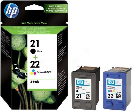 HP Original HP DeskJet F 2210 Tintenpatrone (21+22 / SD 367 AE) multicolor Multipack (2 St.), 360 Seiten, 13,78 Rp pro Seite