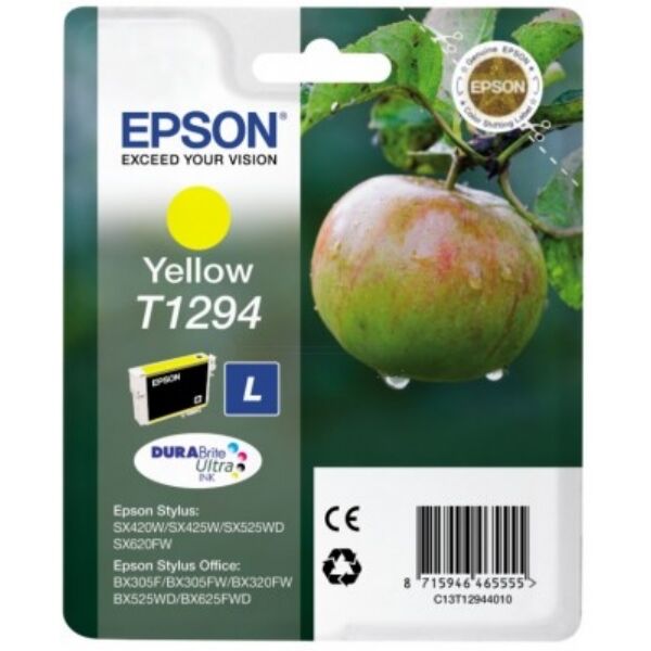 Epson Original Epson Stylus SX 430 Series Tintenpatrone (T1294 / C 13 T 12944010) gelb, 515 Seiten, 3,38 Rp pro Seite, Inhalt: 7 ml